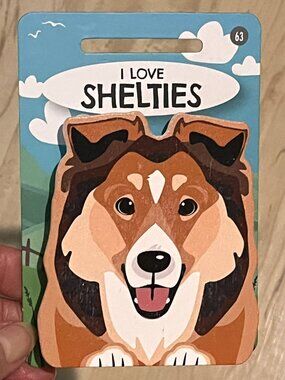 Pet & Critter I LOVE SHELTIE Wooden Bag Clip, Novelty Fridge Magnet NWT